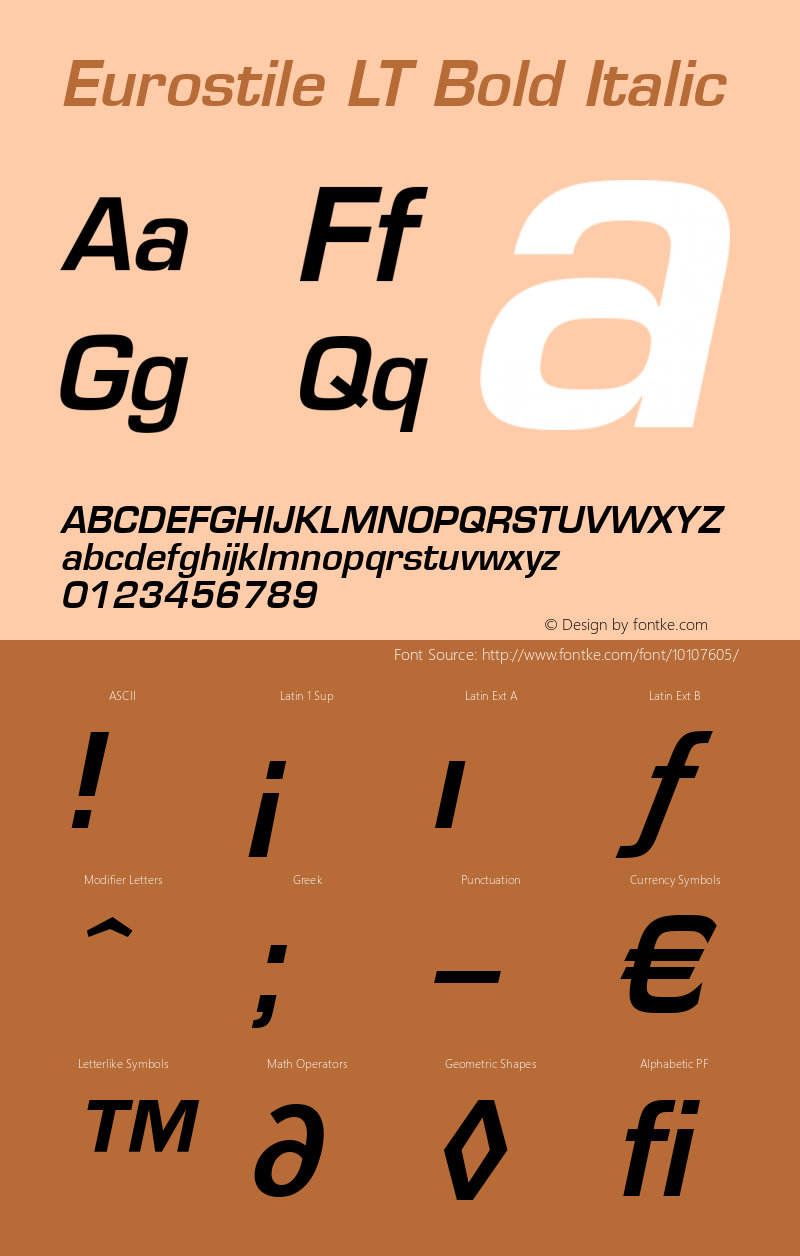 Eurostile LT Bold Italic Version 6.1; 2002图片样张