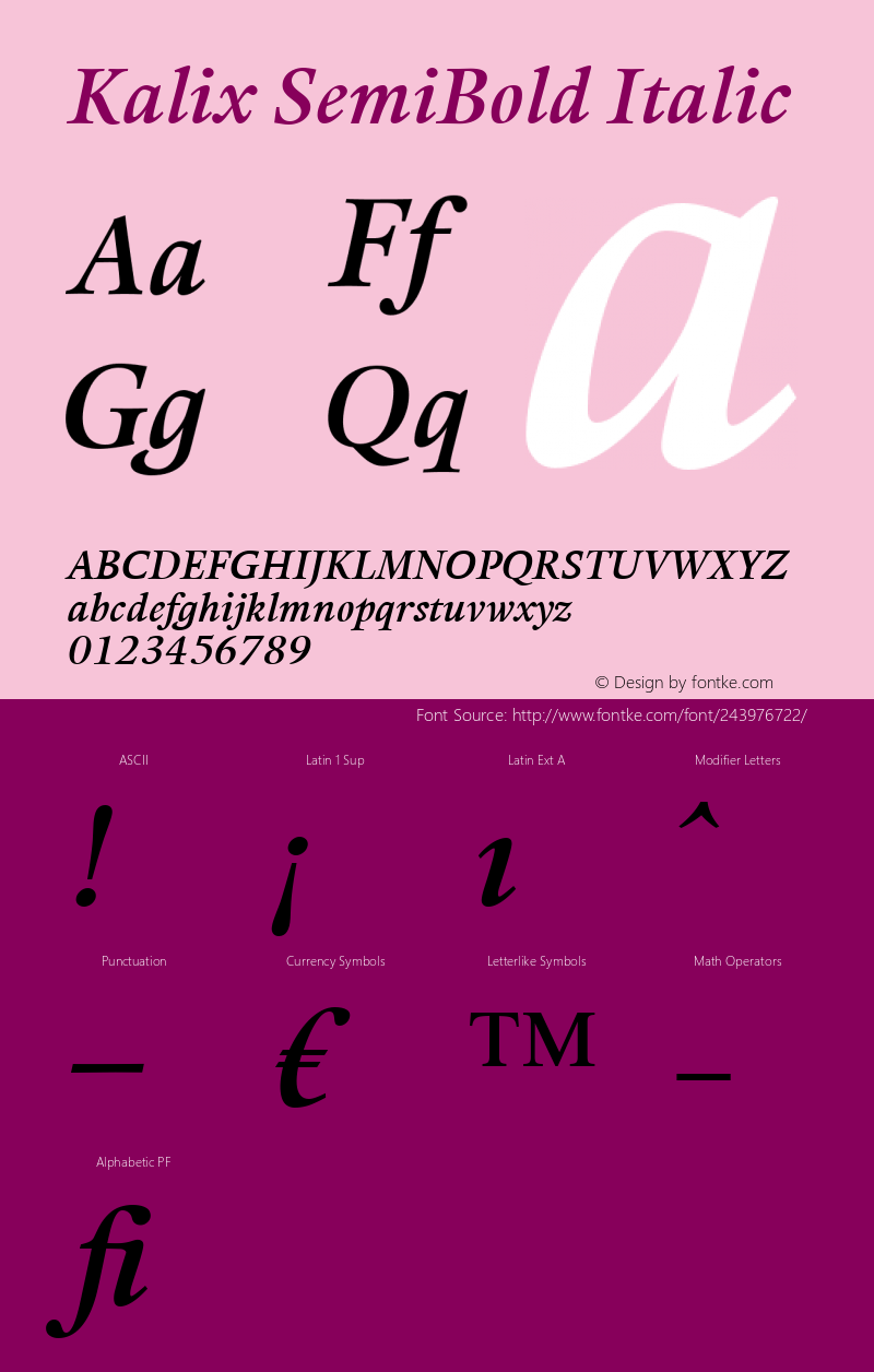 Kalix SemiBold Italic Version 1.00图片样张