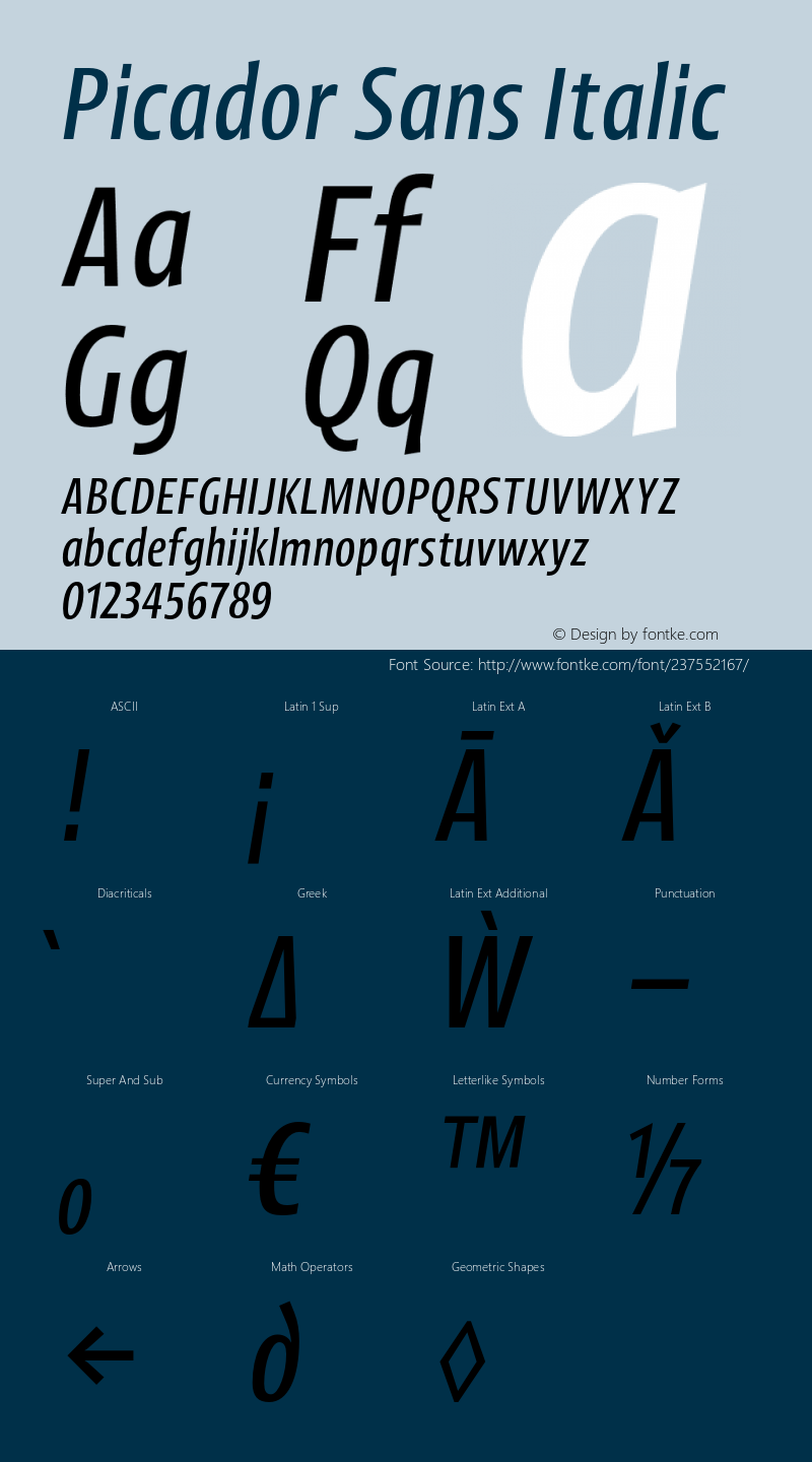 Picador Sans Regular Italic Version 1.000;PS 001.000;hotconv 1.0.88;makeotf.lib2.5.64775图片样张