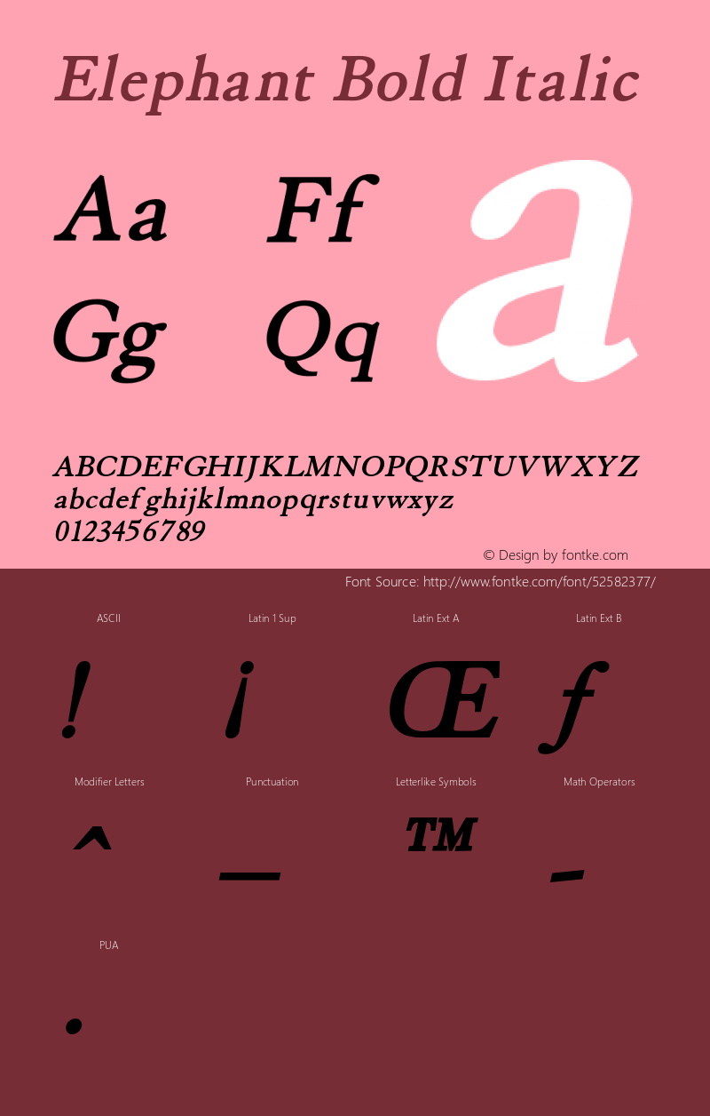 Elephant Bold Italic Version 1.000;PS 001.001;hotconv 1.0.38 {DfLp-URBC-66E7-7FBL-FXFA}图片样张