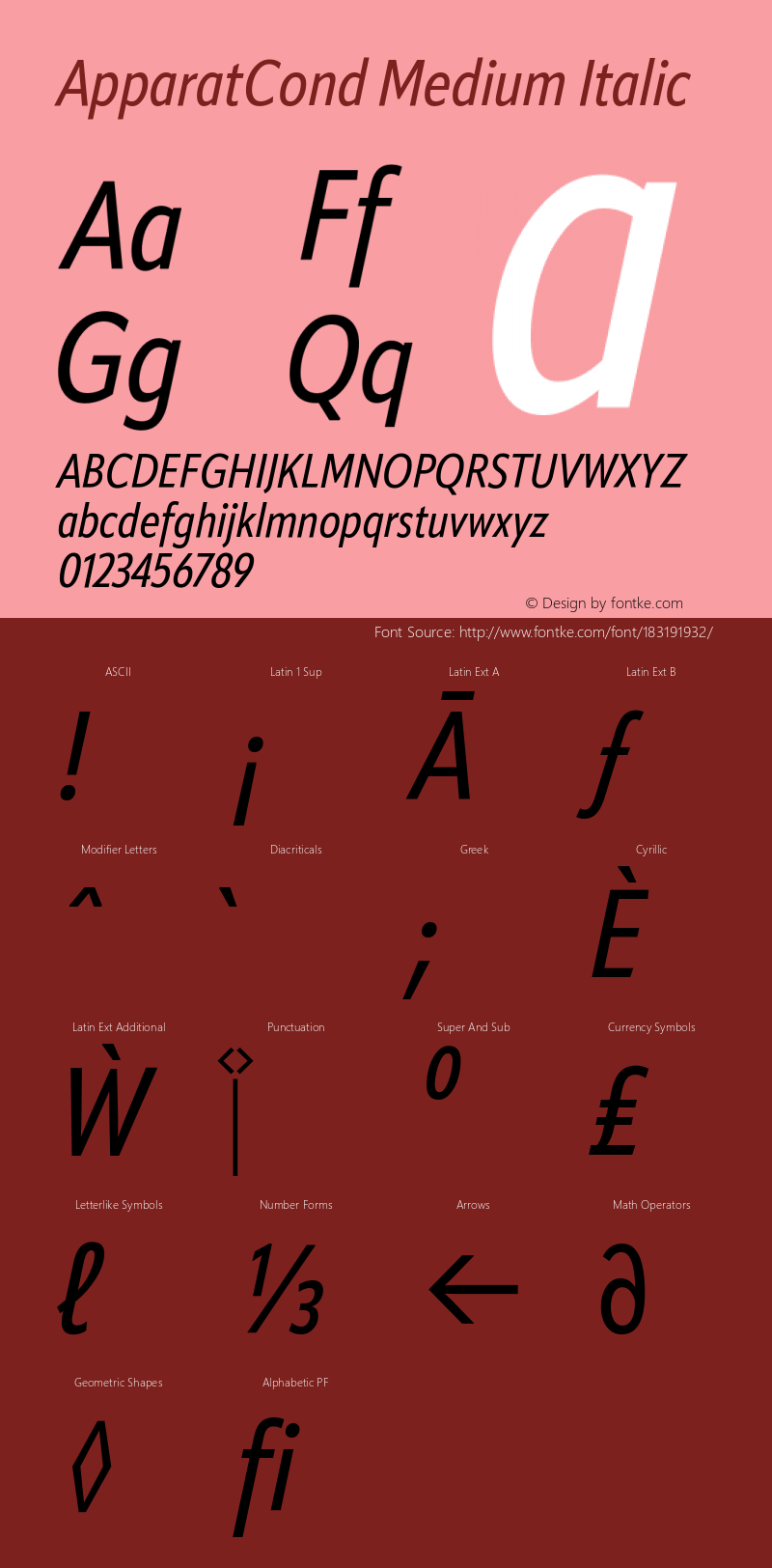 ApparatCond Medium Italic Version 1.000;hotconv 1.0.109;makeotfexe 2.5.65596图片样张