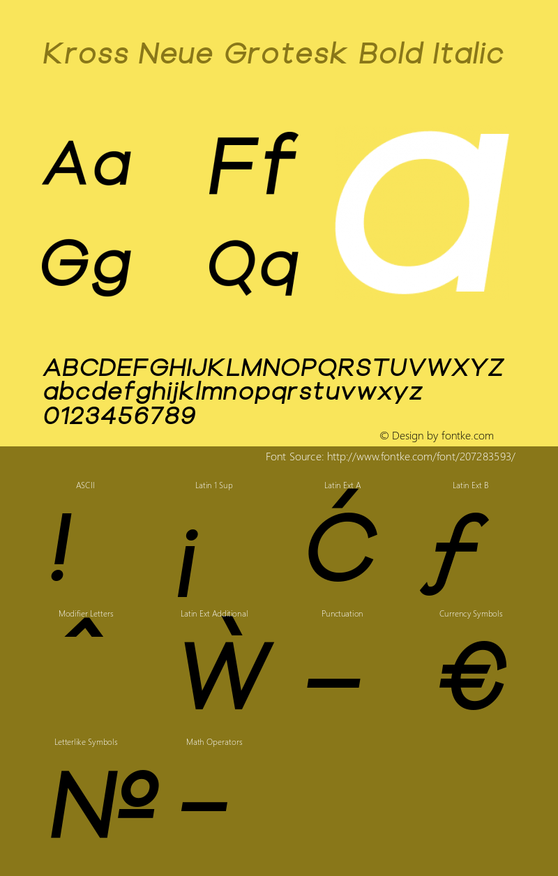 Kross Neue Grotesk Bold Italic Version 1.000;hotconv 1.0.109;makeotfexe 2.5.65596图片样张