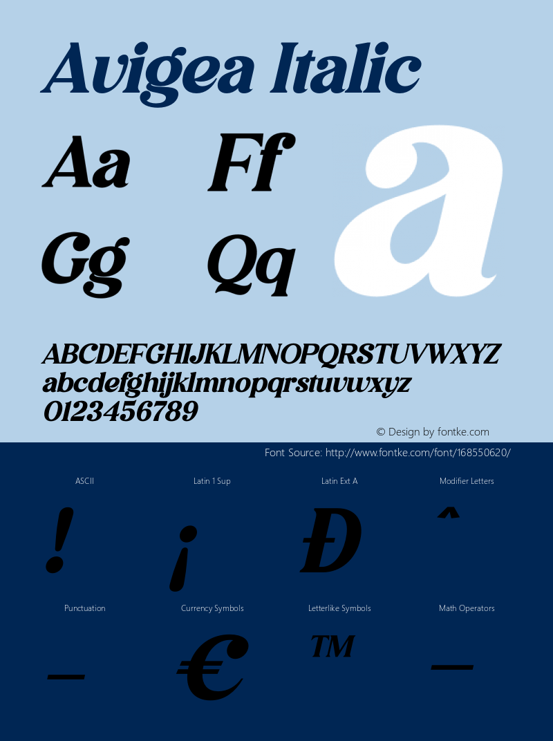 Avigea Italic Version 1.00;July 4, 2021;FontCreator 13.0.0.2683 64-bit图片样张