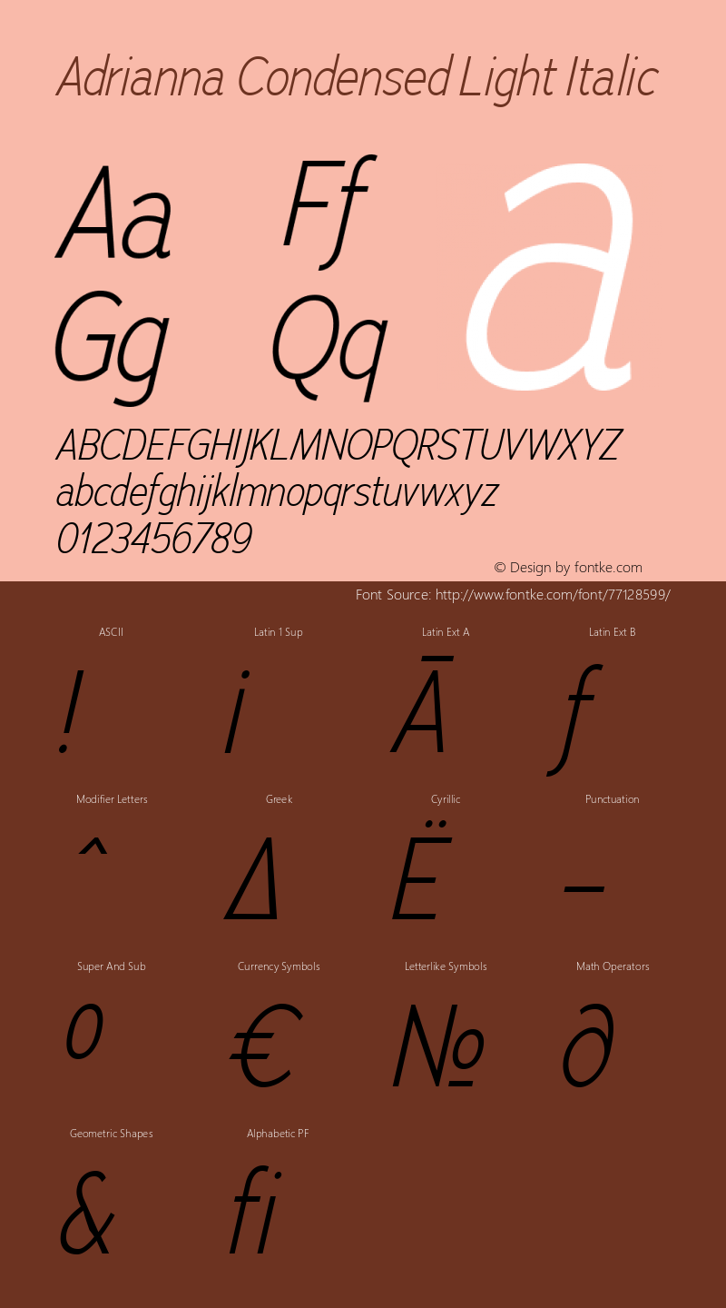 Adrianna Condensed Light Italic Version 2.000图片样张