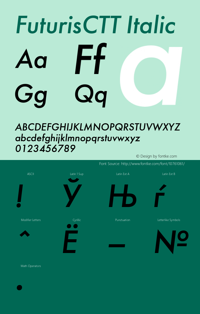 FuturisCTT Italic TrueType Maker version 3.00.00图片样张