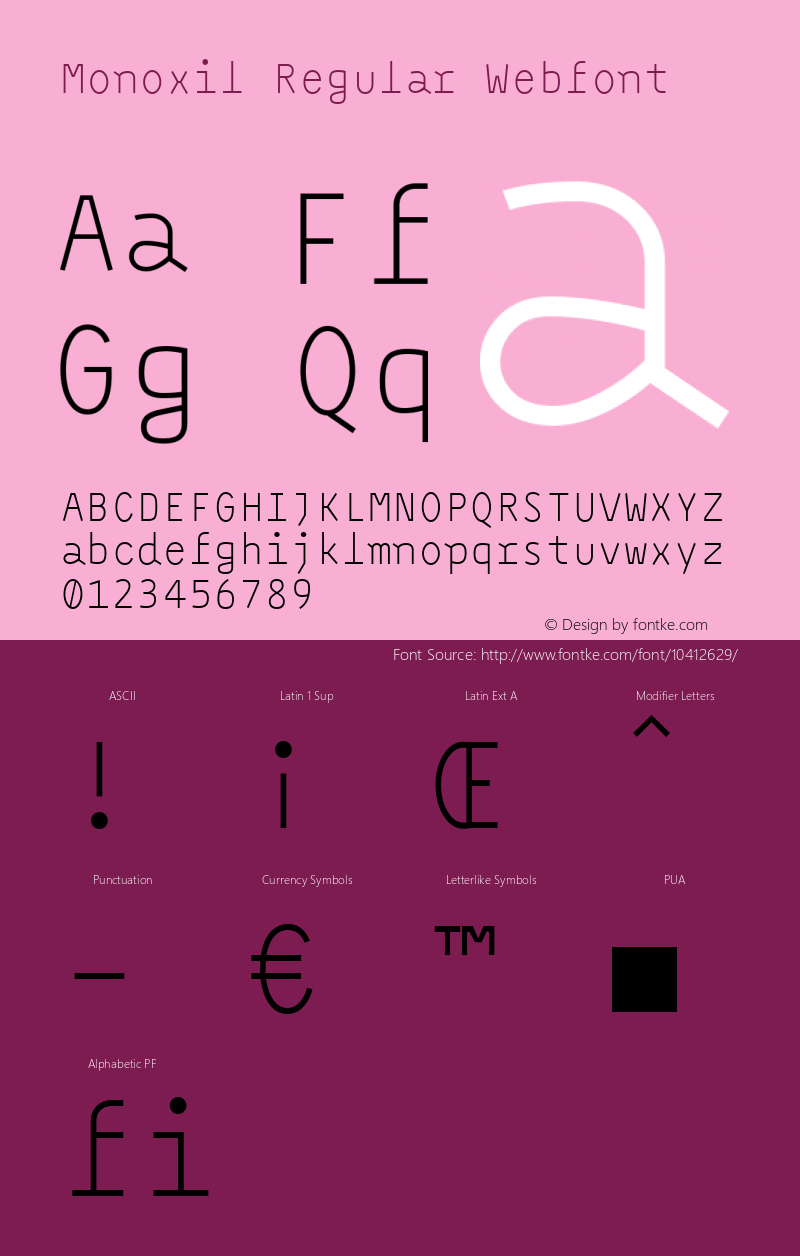 Monoxil Regular Webfont  This is a protected webfont and is intended for CSS @font-face use ONLY. Reverse engineering this font is strictly prohibited.图片样张