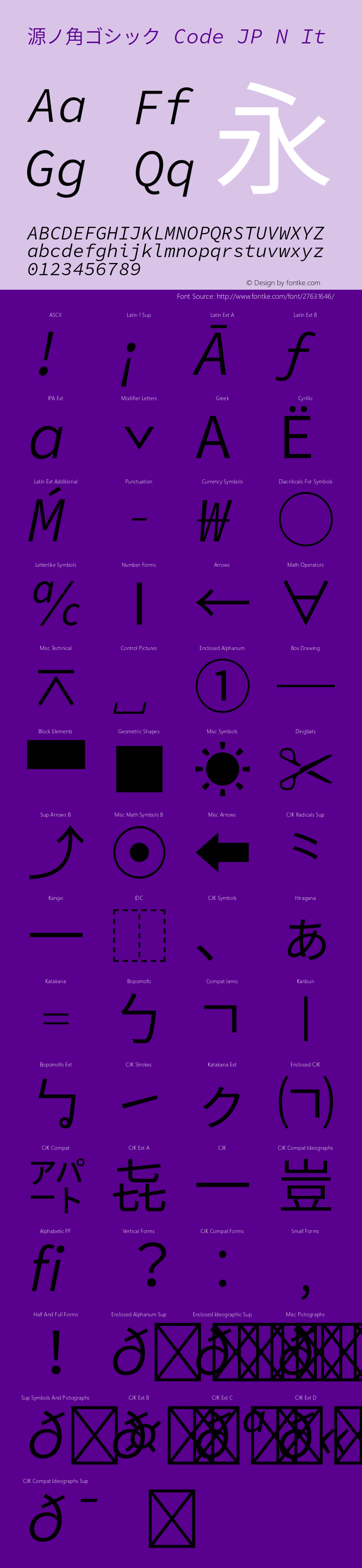 源ノ角ゴシック Code JP N Italic 图片样张
