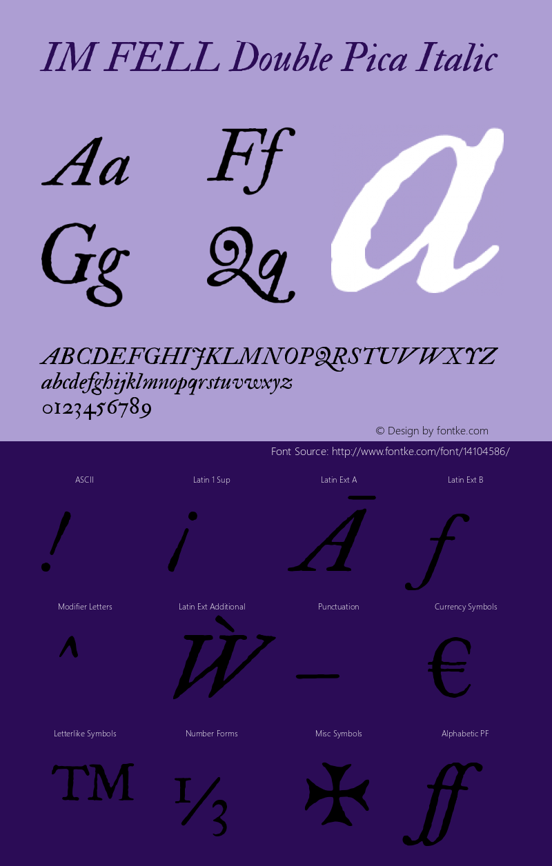 IM FELL Double Pica Italic Version 3.00图片样张