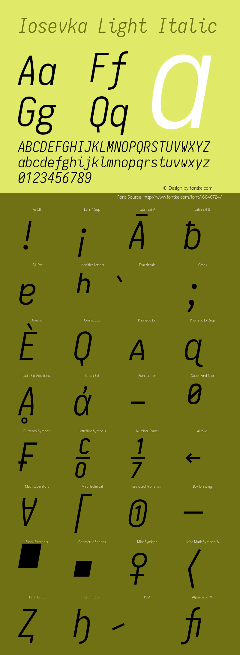 Iosevka Light Italic 1.6.0; ttfautohint (v1.4.1)图片样张