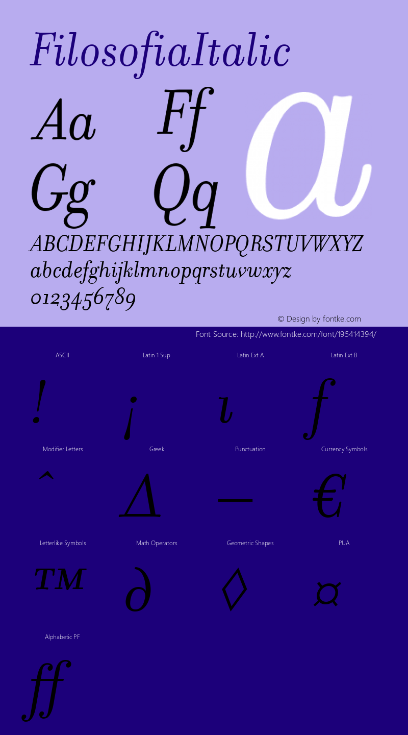 ☞FilosofiaItalic Version 4.0; release;com.myfonts.easy.emigre.filosofia.italic.wfkit2.version.2Acq图片样张