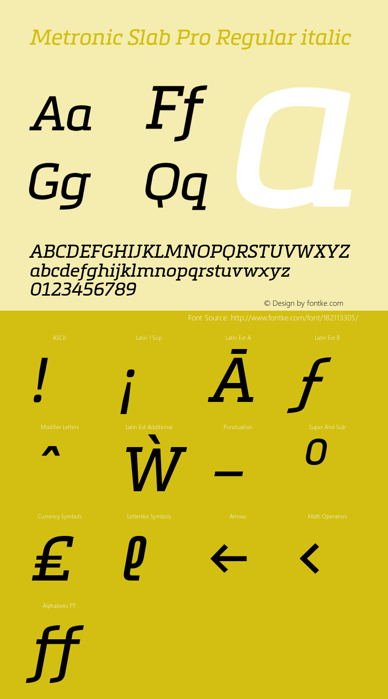 Metronic Slab Pro Regular Italic Version 1.000图片样张
