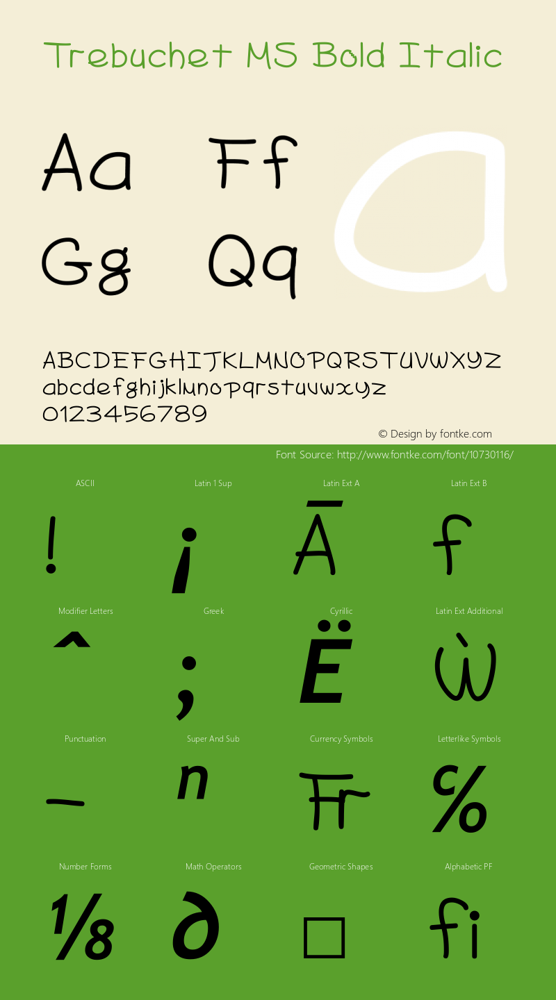 Trebuchet MS Bold Italic Version 5.00x图片样张