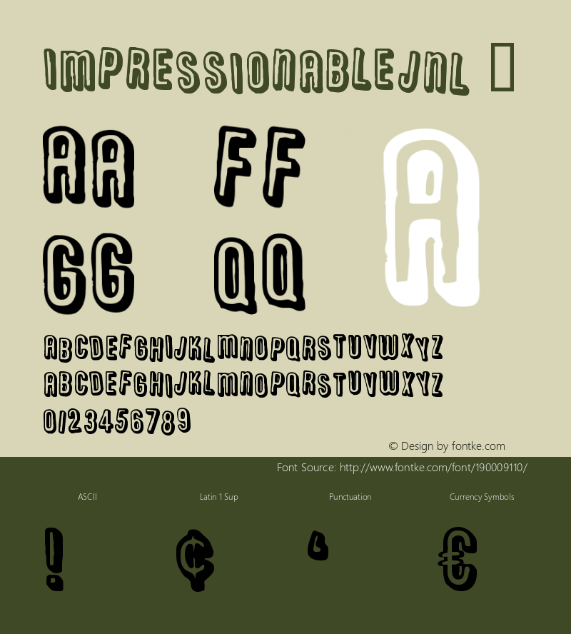 ☞Impressionable JNL Version 1.000 - 2012 initial release.; ttfautohint (v1.5);com.myfonts.easy.jnlevine.impressionable.regular.wfkit2.version.3REY图片样张