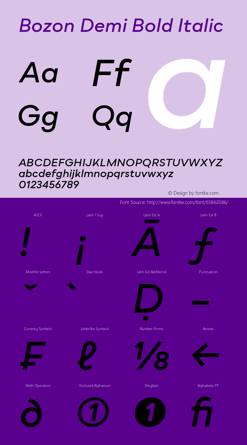 Bozon Demi Bold Italic Version 1.000;PS 001.000;hotconv 1.0.88;makeotf.lib2.5.64775图片样张