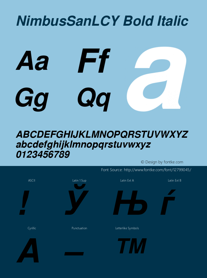 NimbusSanLCY Bold Italic Version 001.005图片样张