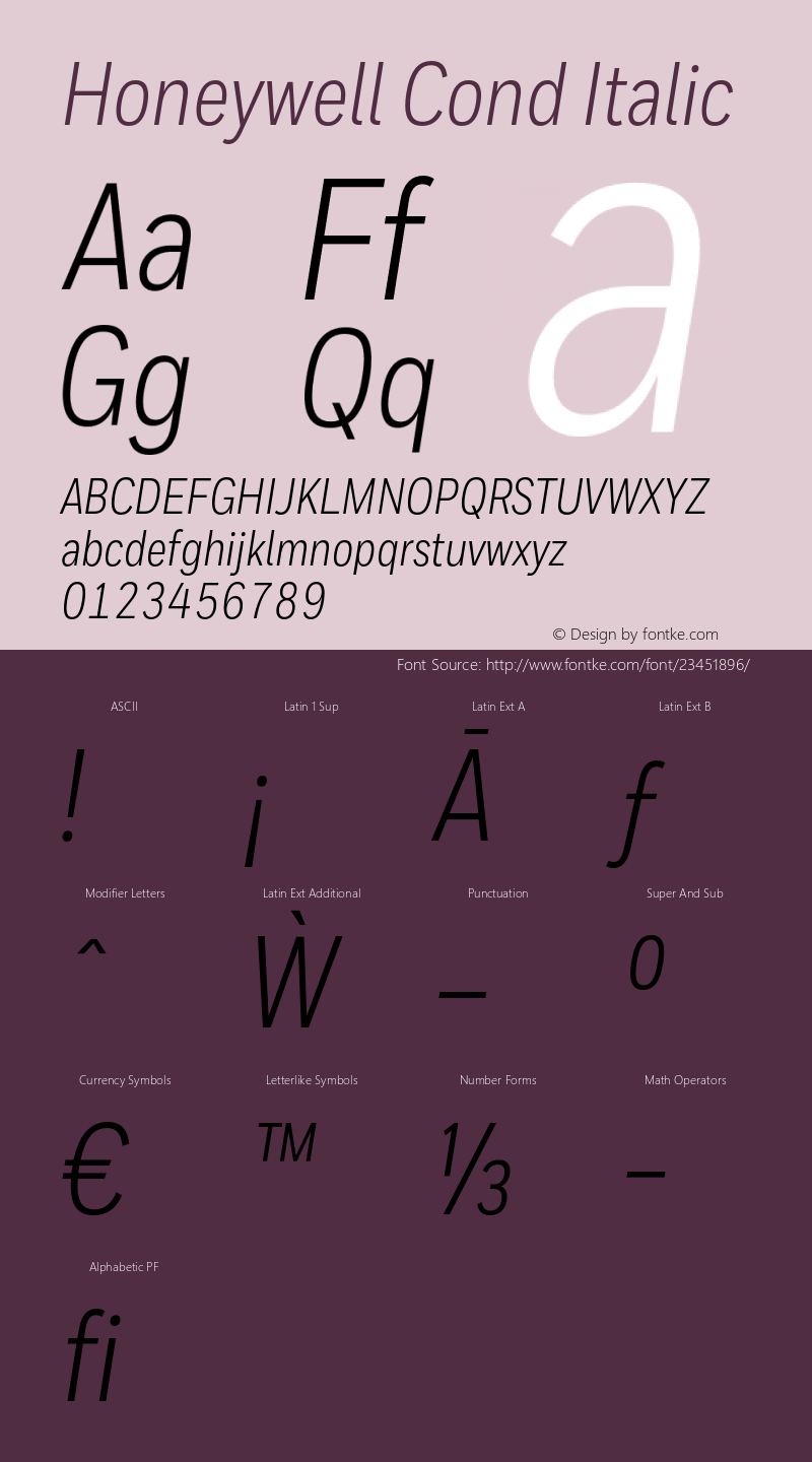 Honeywell Cond Italic Version 1.003;PS 1.0;hotconv 1.0.81;makeotf.lib2.5.63406图片样张