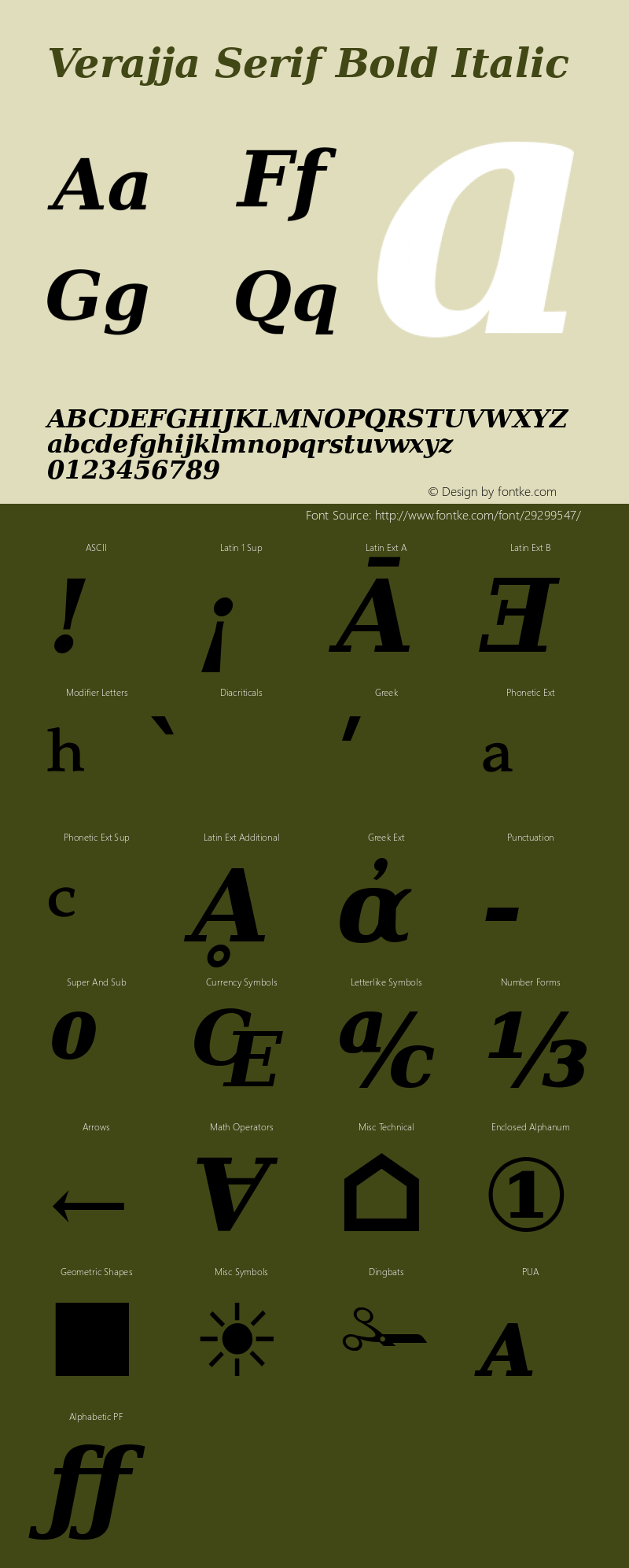 Verajja Serif Bold Italic Version 1.20 January 4, 2010图片样张