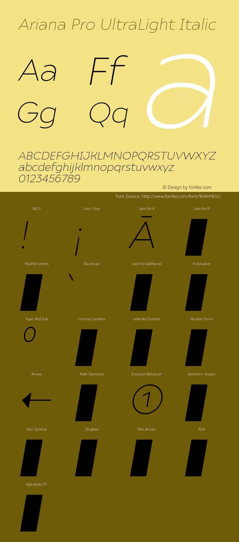 ArianaPro-UltraLightItalic Version 1.000;PS 001.000;hotconv 1.0.88;makeotf.lib2.5.64775图片样张