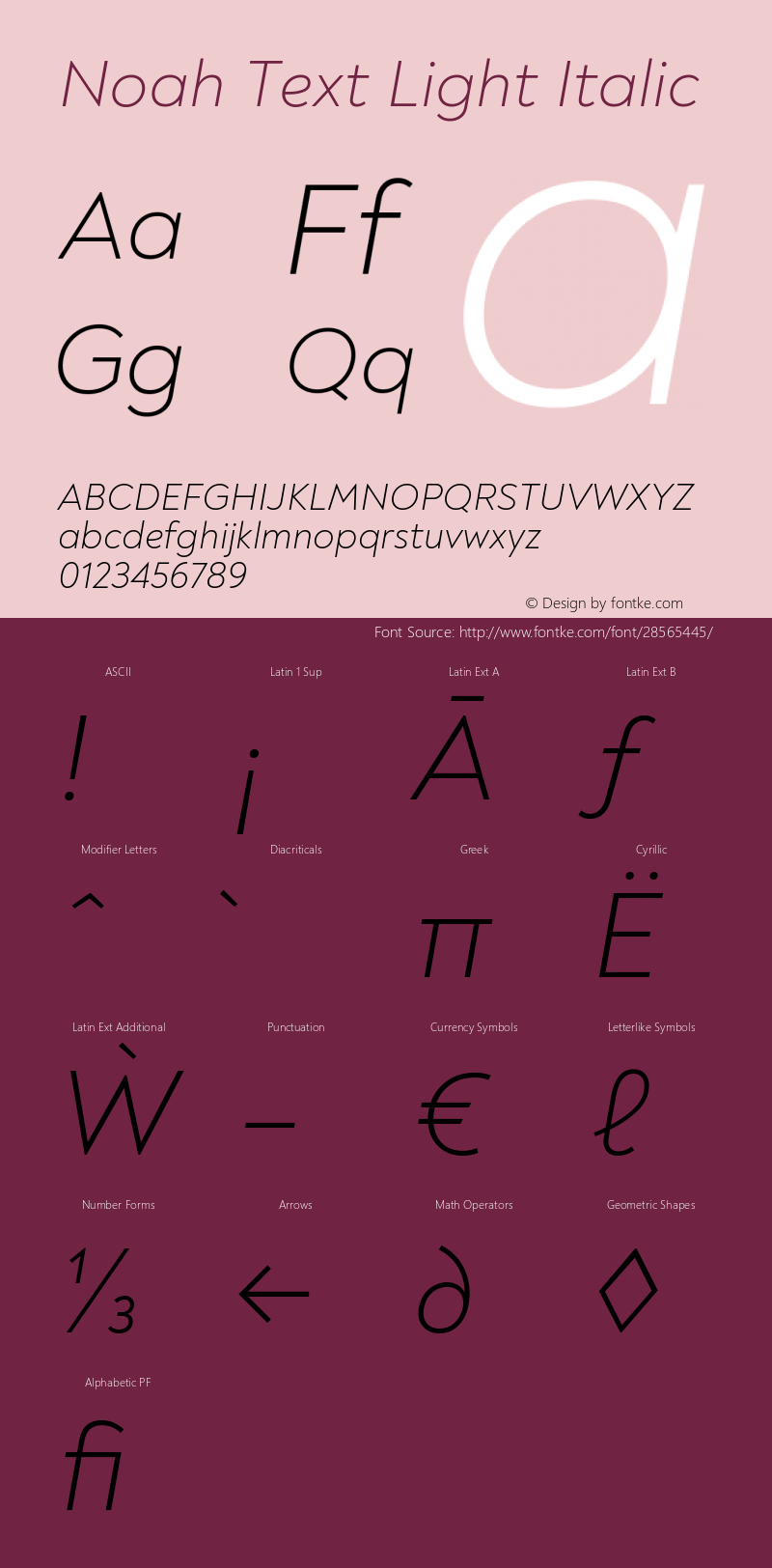 Noah Text Light Italic Version 1.000图片样张