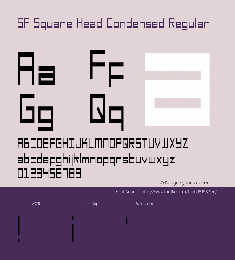 SF Square Head Condensed Regular ver 1.0; 1999. Freeware for non-commercial use.图片样张