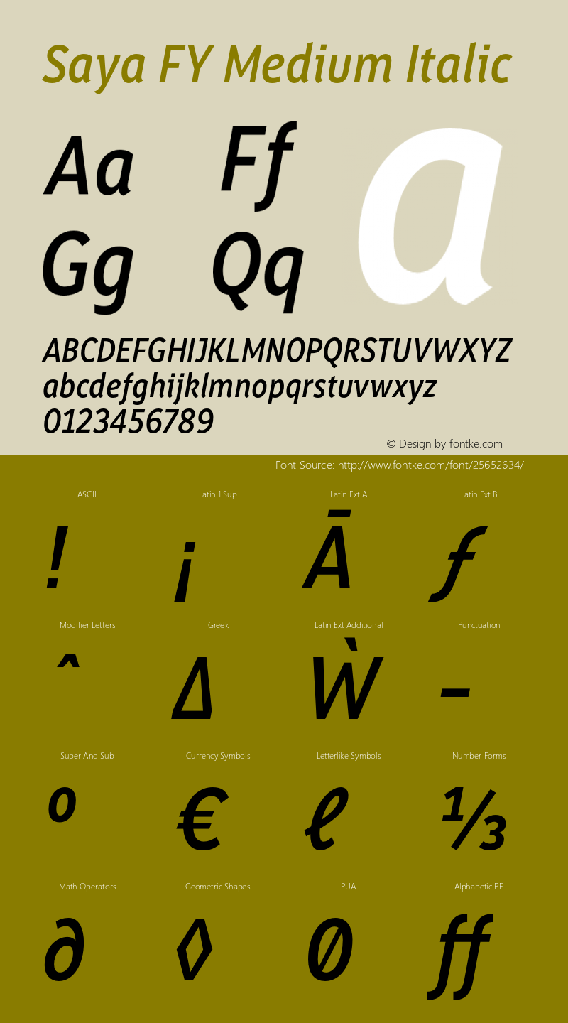 SayaFY-MediumItalic Version 1.000;com.myfonts.fontyou.saya-fy.medium-italic.wfkit2.46fY图片样张