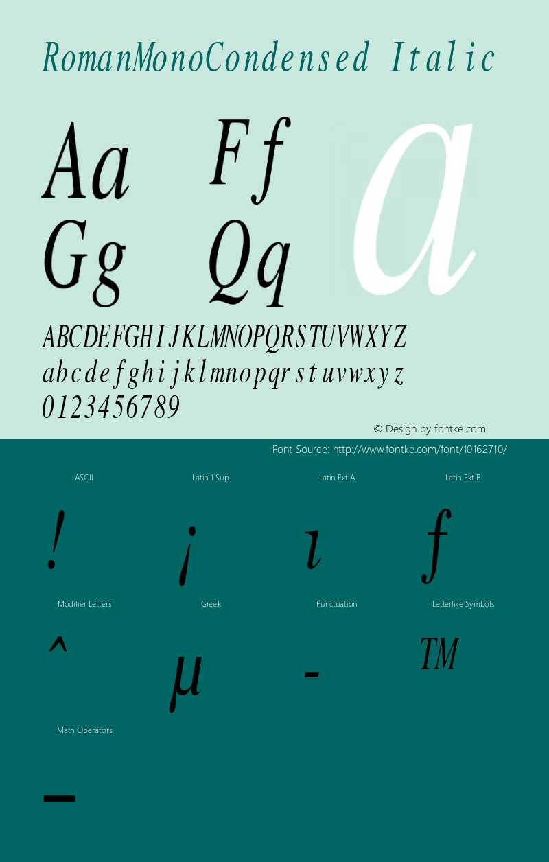 RomanMonoCondensed Italic Rev. 003.000图片样张