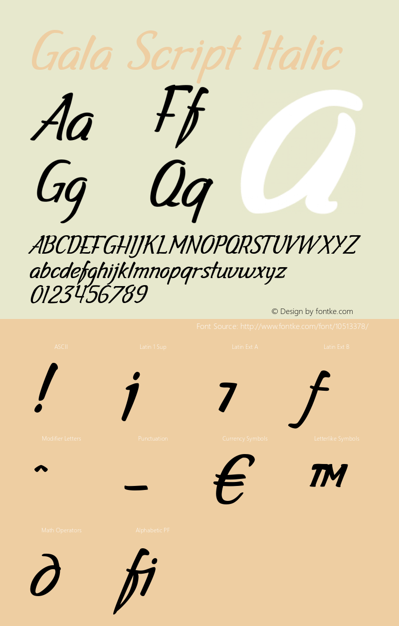 Gala Script Italic Version 1.000图片样张