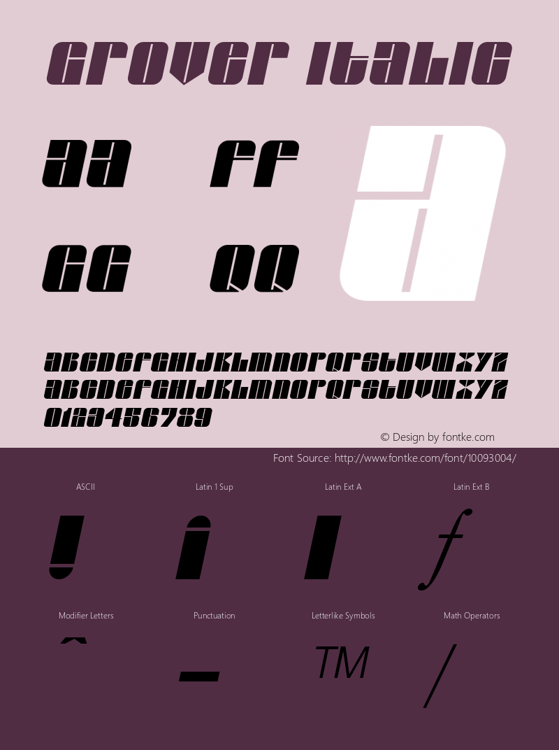 Grover Italic The IMSI MasterFonts Collection, tm 1995, 1996 IMSI (International Microcomputer Software Inc.)图片样张