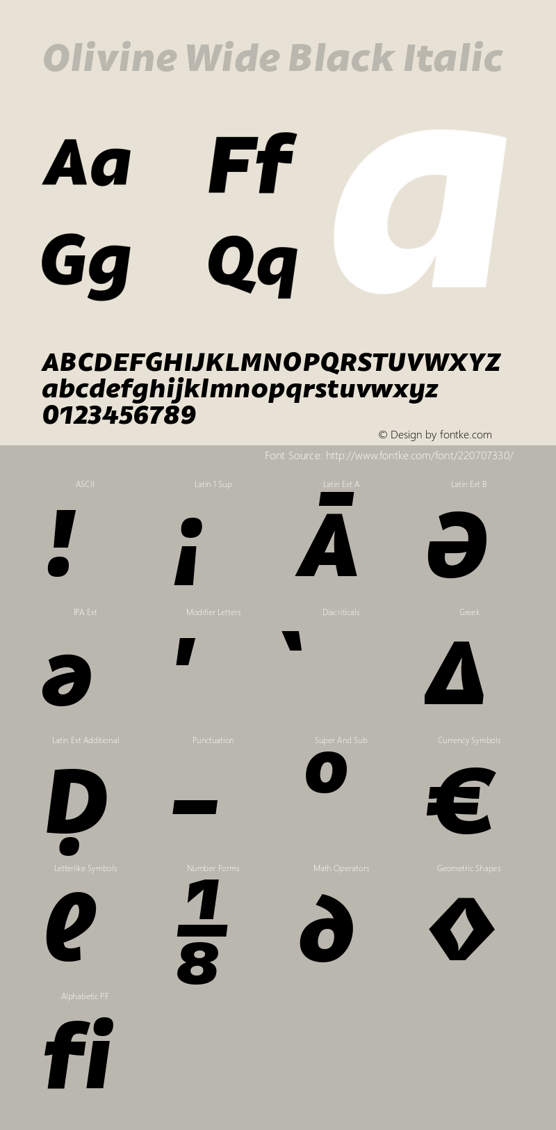 Olivine Wide Black Italic Version 1.000图片样张