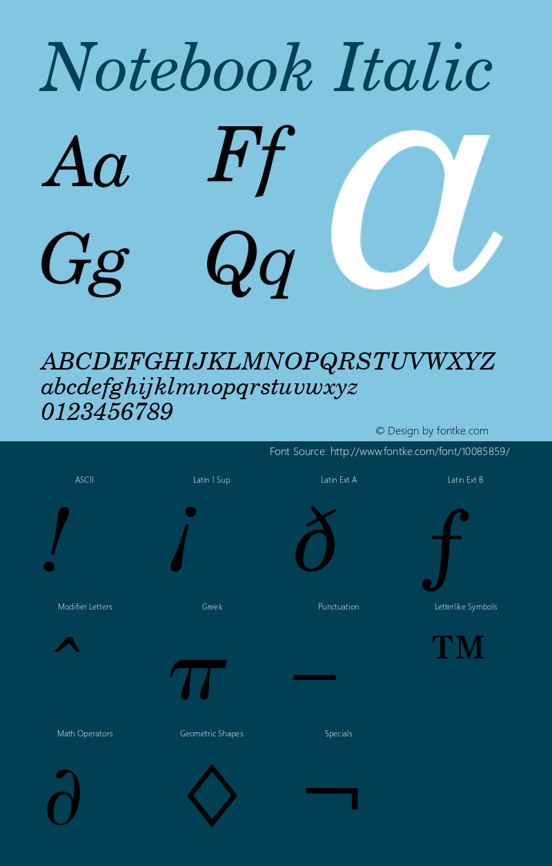 Notebook Italic Font Version 2.6; Converter Version 1.10图片样张