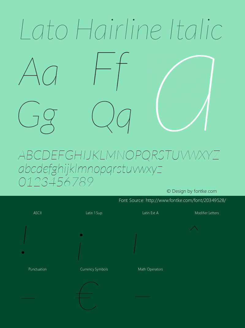 Lato-HairlineItalic Version 1.104; Western+Polish opensource图片样张