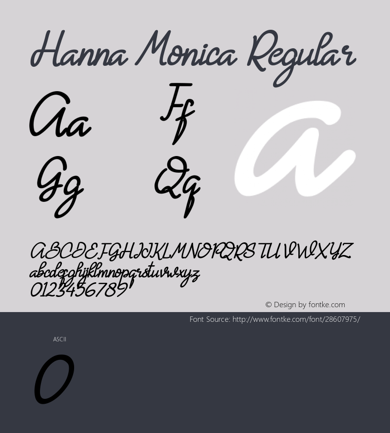 Hanna Monica Version 1.00;February 20, 2019;FontCreator 11.5.0.2427 64-bit图片样张