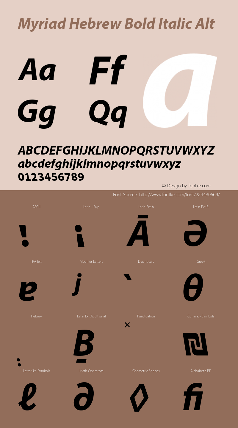 Myriad Hebrew Bold Italic Alt Version 1.04图片样张