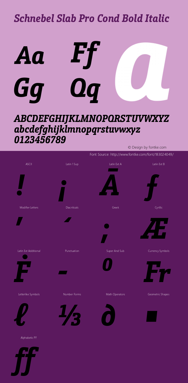 Schnebel Slab Pro Cond Bold Italic Version 1.00图片样张