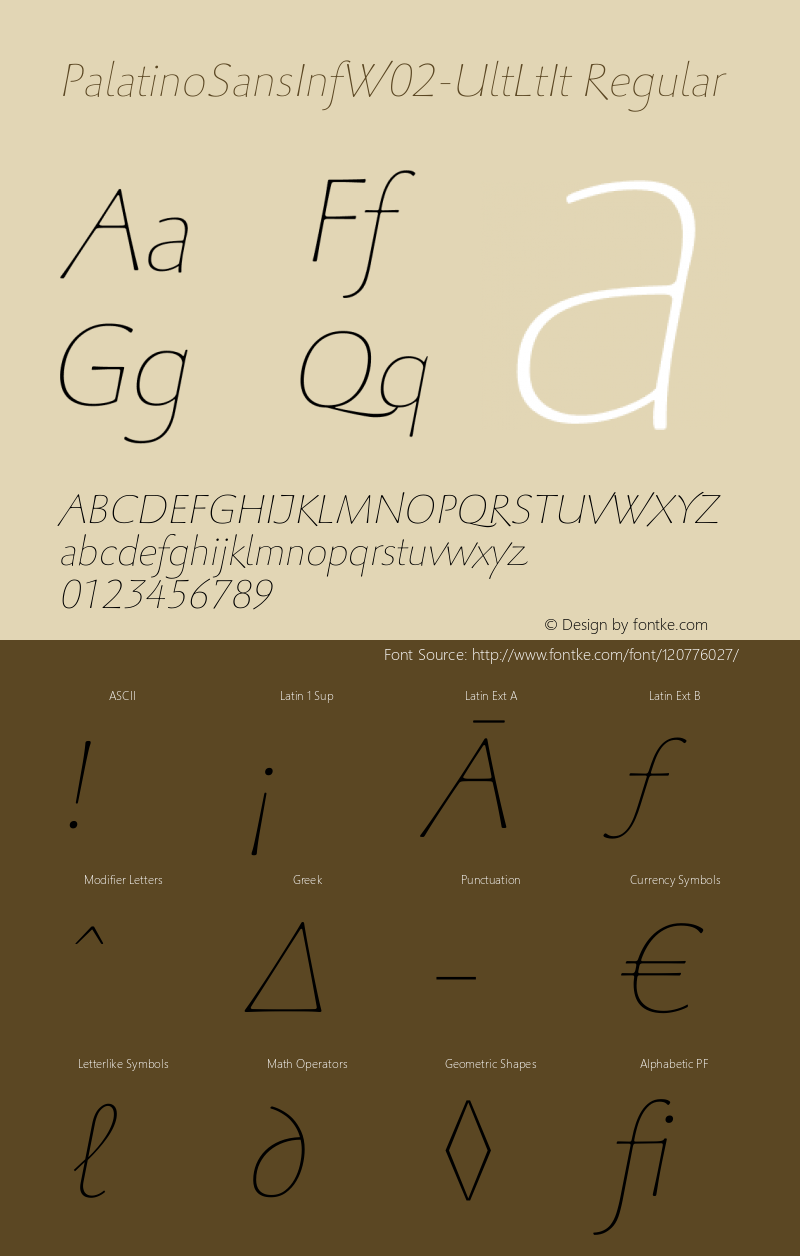 Palatino Sans Inf W02 UltLtIt Version 1.00图片样张