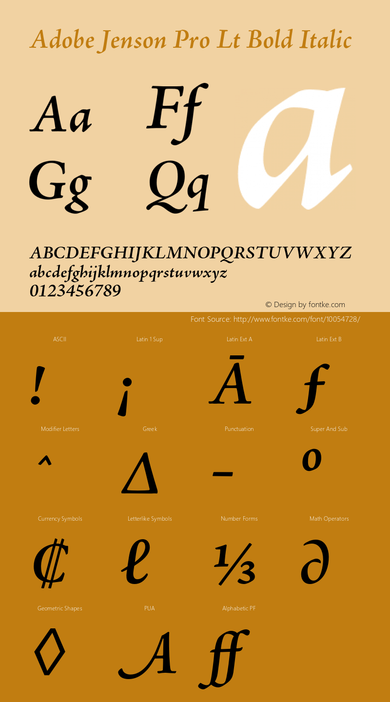 Adobe Jenson Pro Lt Bold Italic OTF 1.013;PS 001.000;Core 1.0.27;makeotf.lib(1.11)图片样张