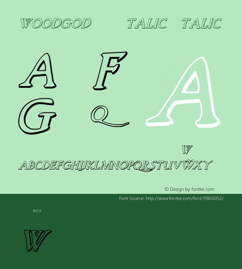 Woodgod 3D Italic Italic Version 1.0; 2012图片样张