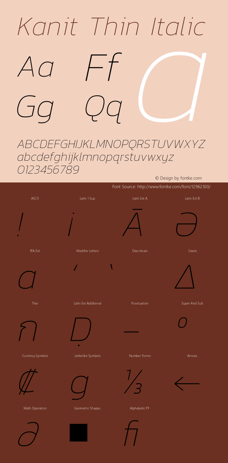 Kanit Thin Italic Version 1.001图片样张