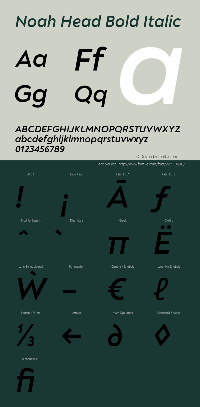 Noah Head Bold Italic Version 1.000; ttfautohint (v1.8)图片样张