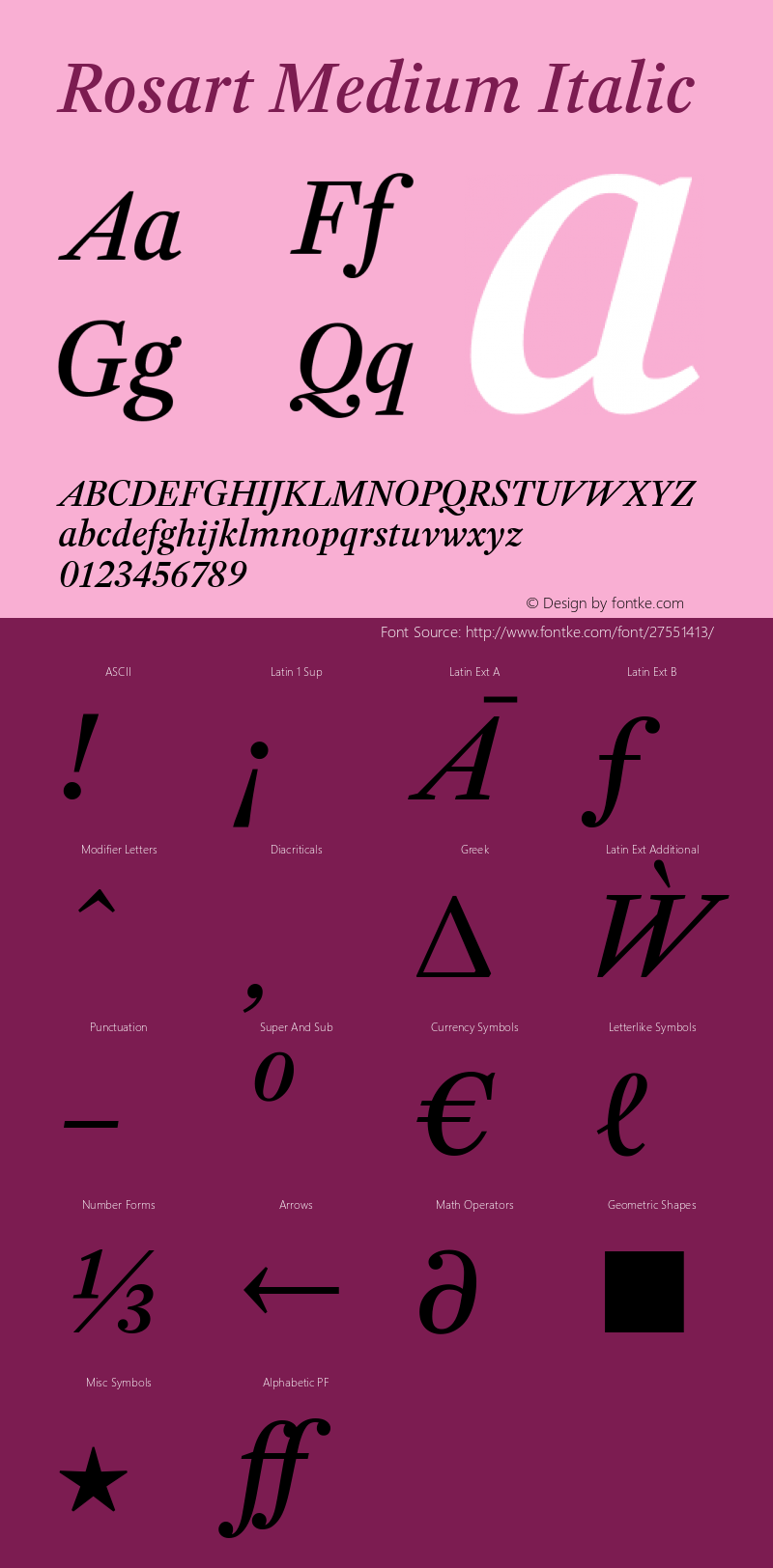 Rosart Medium Italic Version 1.001; ttfautohint (v1.4.1)图片样张