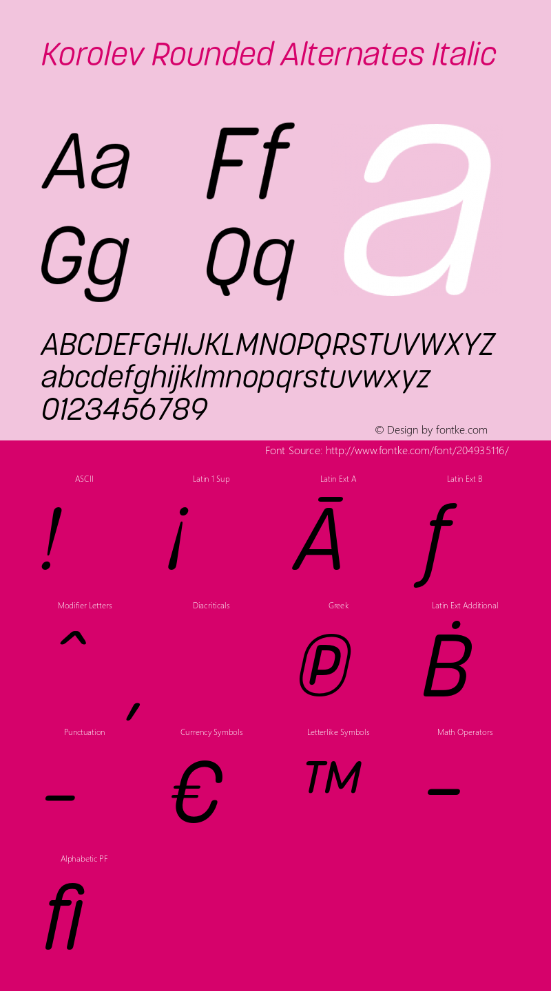 Korolev Rounded Alternates Regular Italic Version 2.000;hotconv 1.0.109;makeotfexe 2.5.65596图片样张