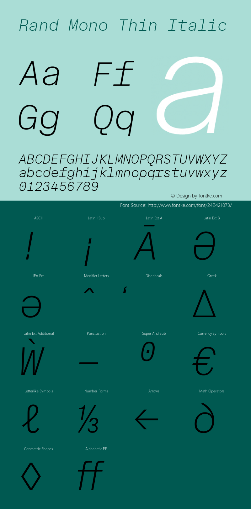 Rand Mono Thin Italic Version 1.002; build 0003图片样张