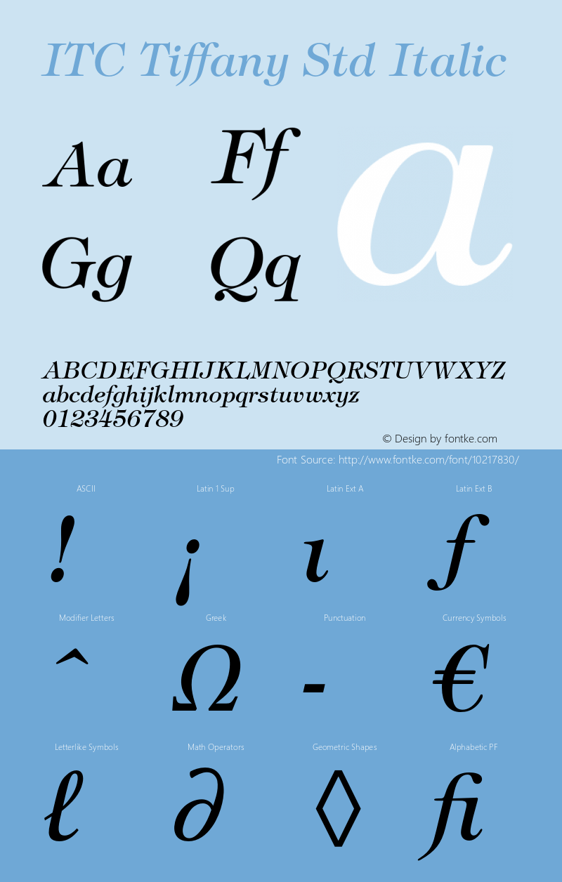 ITC Tiffany Std Italic Version 2.036;PS 002.000;hotconv 1.0.50;makeotf.lib2.0.16970图片样张