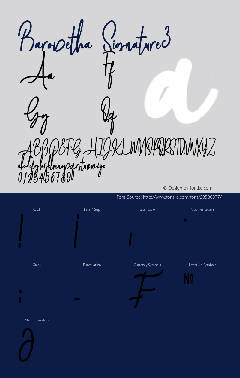 Baropetha Signature3 Version 1.00;February 11, 2019;FontCreator 11.5.0.2430 64-bit图片样张