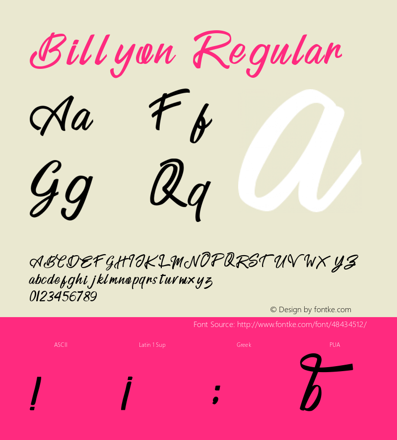 Billyon Version 1.00;December 7, 2019;FontCreator 11.5.0.2422 64-bit图片样张
