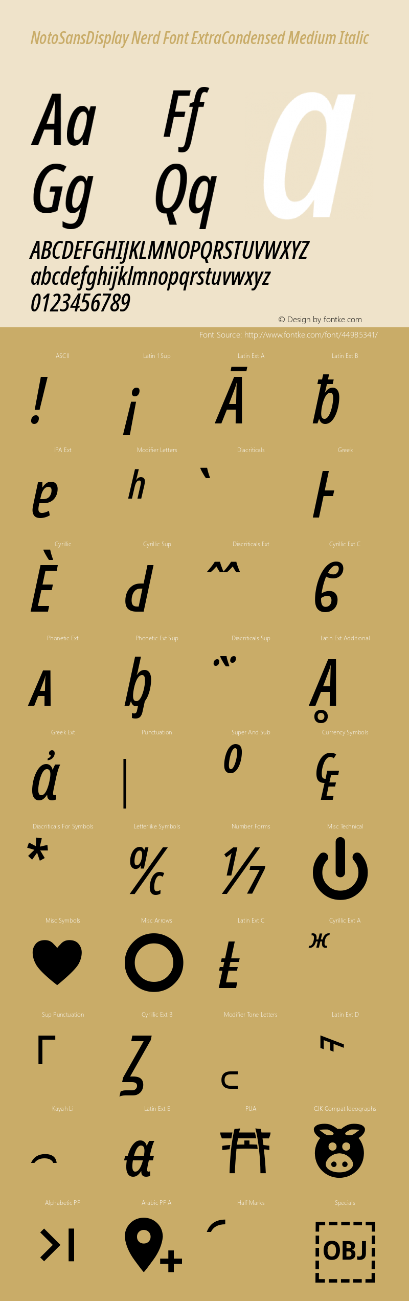 Noto Sans Display ExtraCondensed Medium Italic Nerd Font Complete Version 2.000;GOOG;noto-source:20170915:90ef993387c0; ttfautohint (v1.7)图片样张