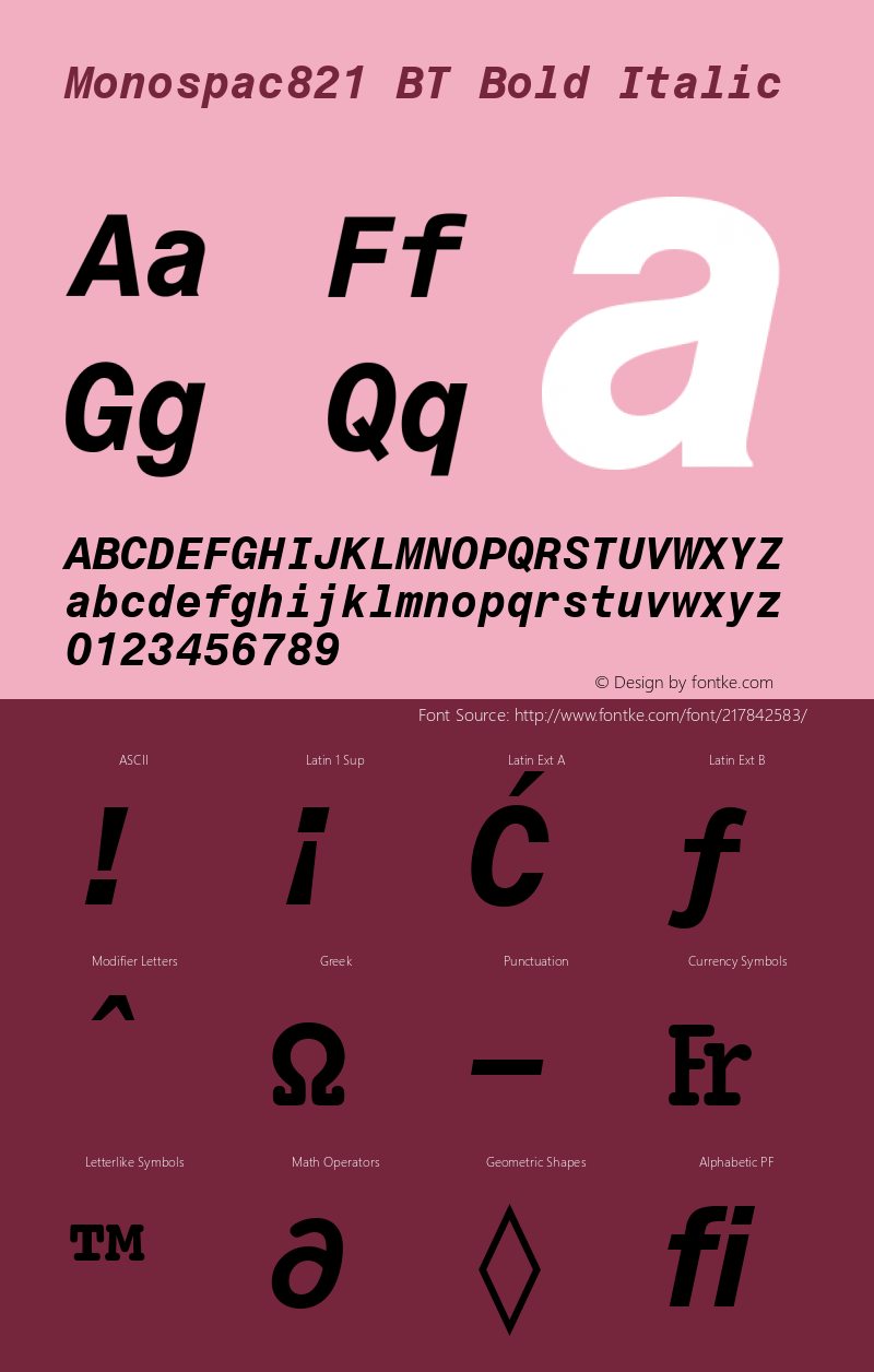 Monospac821 BT Bold Italic Version 1.01 emb4-OT图片样张