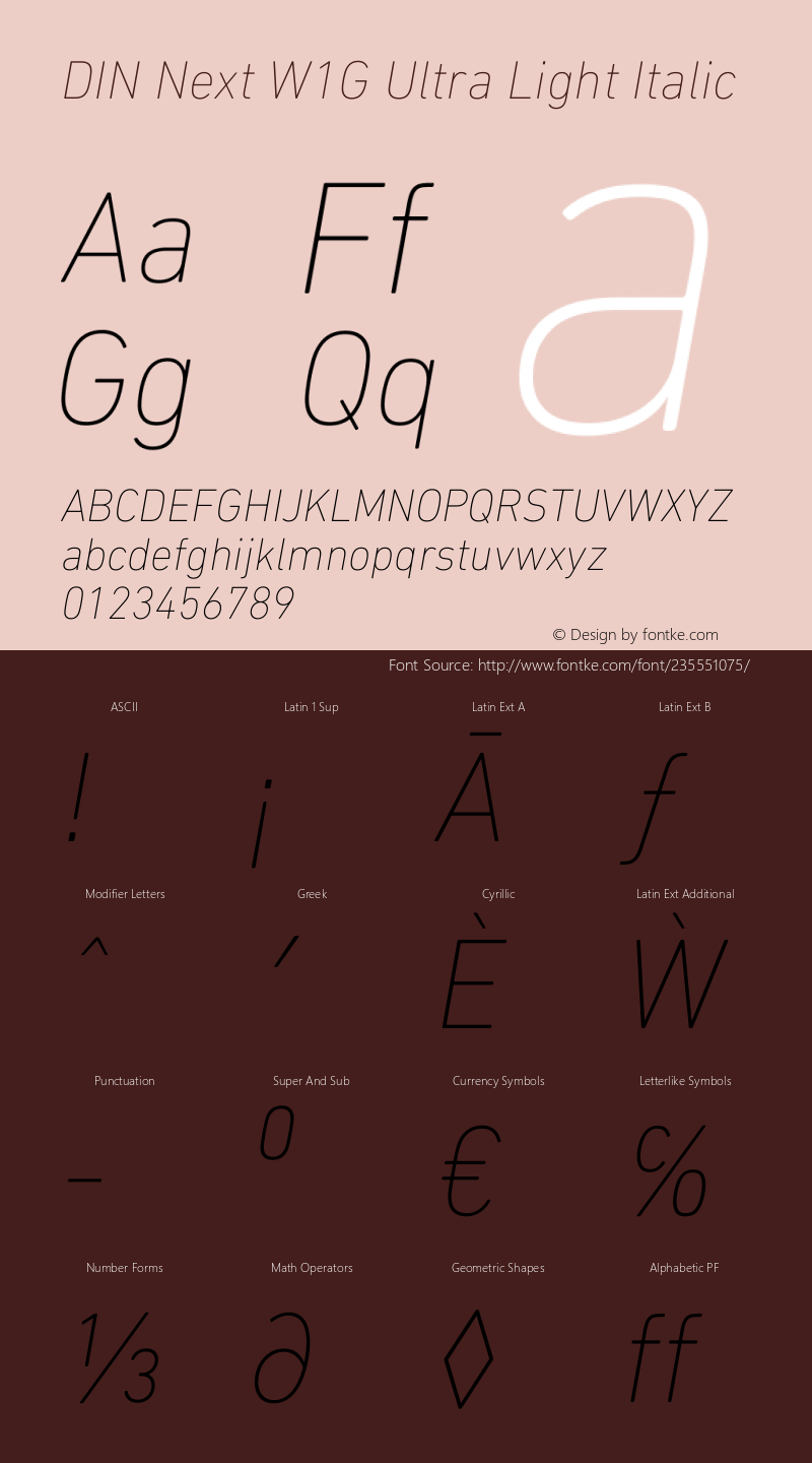 DIN Next W1G UltraLight Italic Version 1.40图片样张