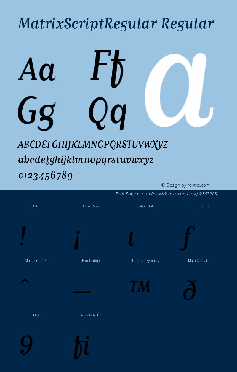 MatrixScriptRegular Regular Macromedia Fontographer 4.1 12/21/96图片样张