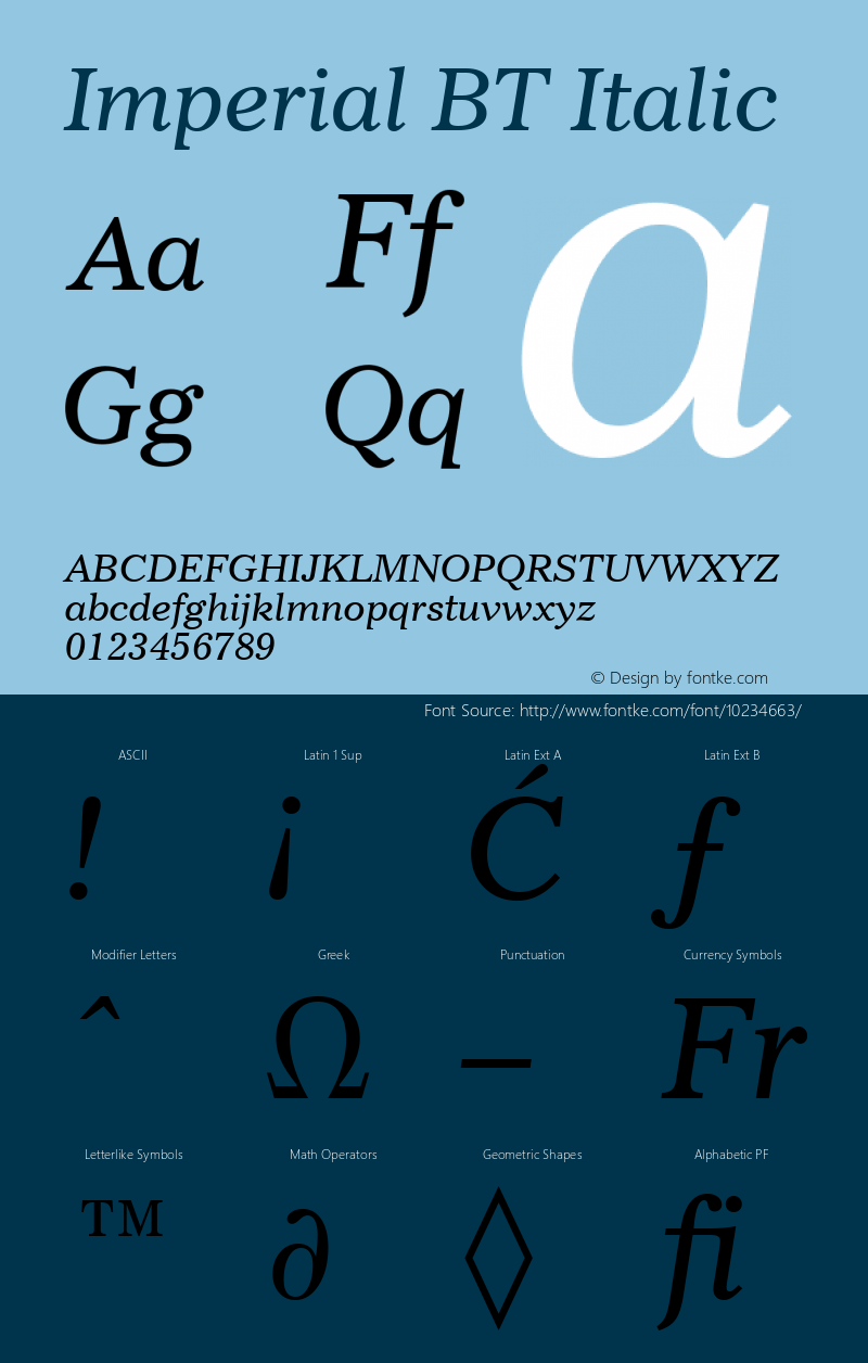 Imperial BT Italic Version 1.01 emb4-OT图片样张